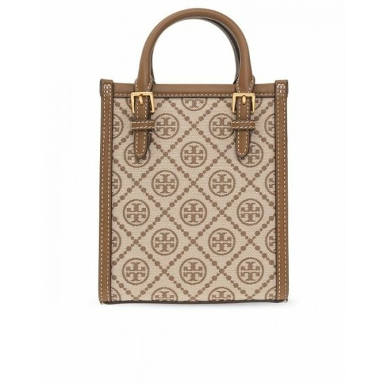 Tory Burch Women Mini T Monogram Tote Khaki